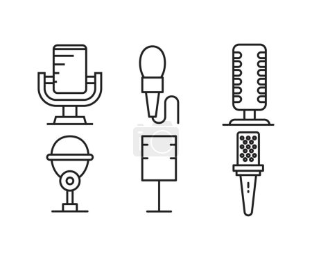 Téléchargez les illustrations : Microphone icons set line vector illustration - en licence libre de droit