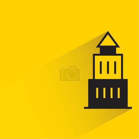 Téléchargez les illustrations : Immeuble de bureaux avec ombre sur fond jaune - en licence libre de droit