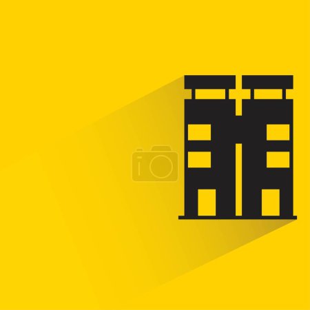 Ilustración de Torre de oficina con sombra sobre fondo amarillo - Imagen libre de derechos