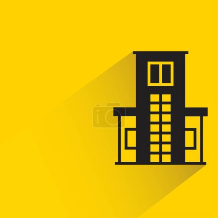 Ilustración de Apartamento y torre de construcción con sombra sobre fondo amarillo - Imagen libre de derechos