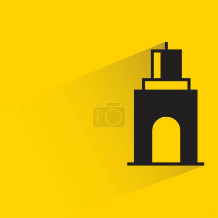 Téléchargez les illustrations : Immeuble de bureaux avec ombre sur fond jaune - en licence libre de droit
