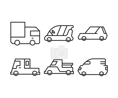 Téléchargez les illustrations : Voiture et ligne de transport icônes ensemble - en licence libre de droit