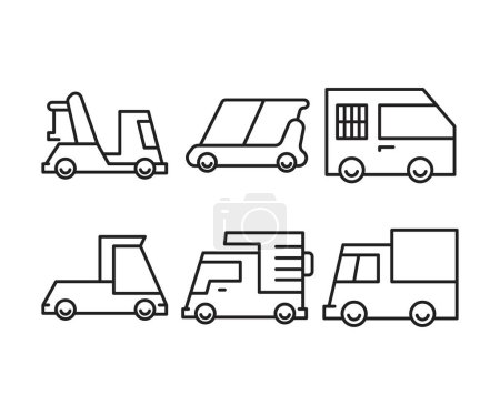Ilustración de Coche y línea de transporte iconos conjunto - Imagen libre de derechos