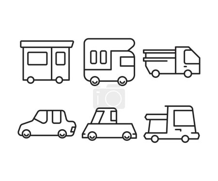 Téléchargez les illustrations : Voiture et ligne de transport icônes ensemble - en licence libre de droit