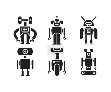 Illustration for Smart humanoid robot glyph icons set - Royalty Free Image