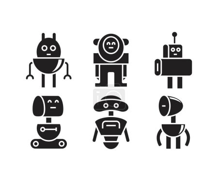 Téléchargez les illustrations : Robot icône set illustration vectorielle - en licence libre de droit