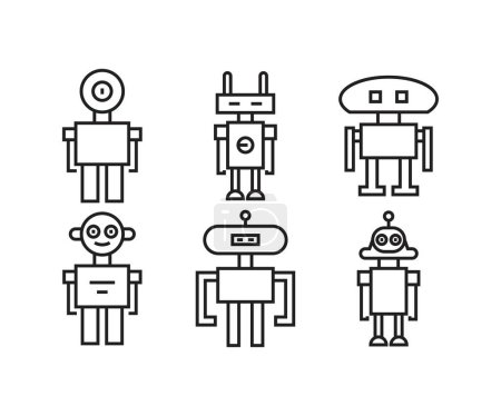Téléchargez les illustrations : Robot personnage icônes ligne vectoriel illustration - en licence libre de droit