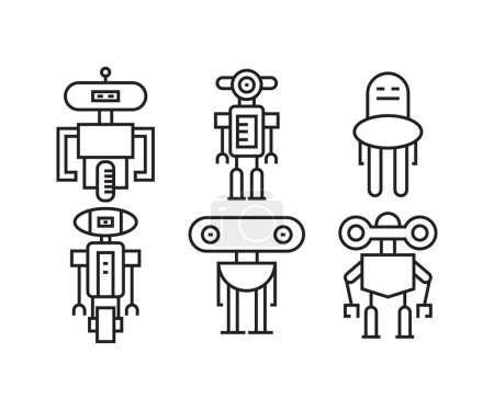 Téléchargez les illustrations : Robot personnage icônes ligne vectoriel illustration - en licence libre de droit