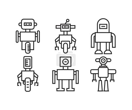 Illustration for Robot character icons line vector illustration - Royalty Free Image