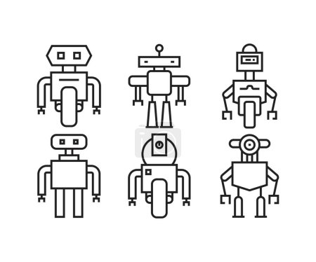 Illustration for Robot character icons line vector illustration - Royalty Free Image