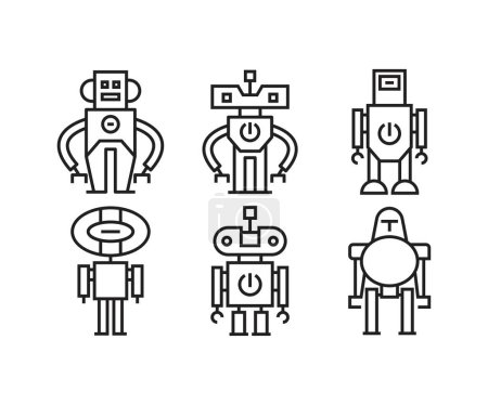 Téléchargez les illustrations : Robot icône set ligne vecteur illustration - en licence libre de droit