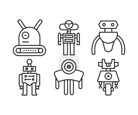 Téléchargez les illustrations : Robot icône set ligne vecteur illustration - en licence libre de droit