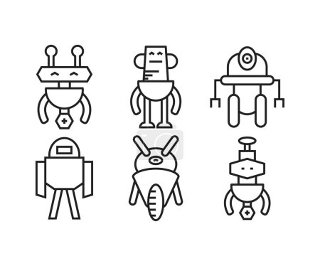 Illustration for Cartoon robot icons set line illustration - Royalty Free Image