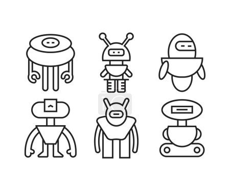 Illustration for Cartoon robot icons set line illustration - Royalty Free Image