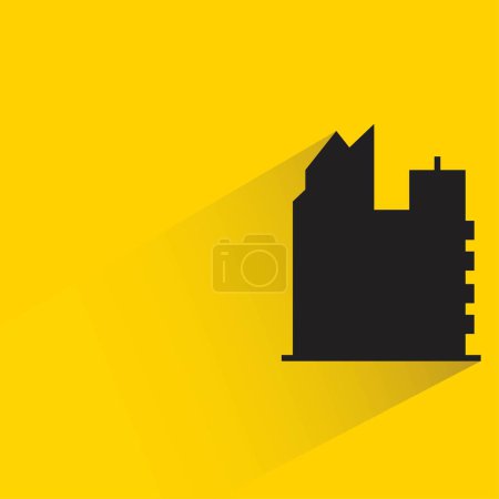 Illustration for Silhouette city building with shadow on yellow background - Royalty Free Image