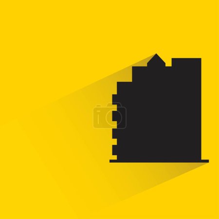 Téléchargez les illustrations : Silhouette icône du bâtiment de la ville avec ombre sur fond jaune - en licence libre de droit