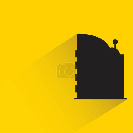 Téléchargez les illustrations : Silhouette icône immeuble de bureaux avec ombre sur fond jaune - en licence libre de droit