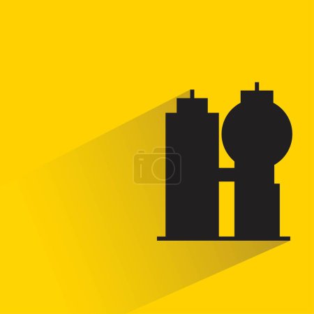 Illustration for Silhouette office building icon with shadow on yellow background - Royalty Free Image