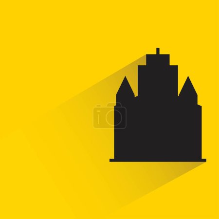 Illustration for Silhouette office building icon with shadow on yellow background - Royalty Free Image