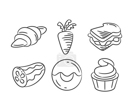 Téléchargez les illustrations : Croquis nourriture et dessert illustration dessinée à la main - en licence libre de droit