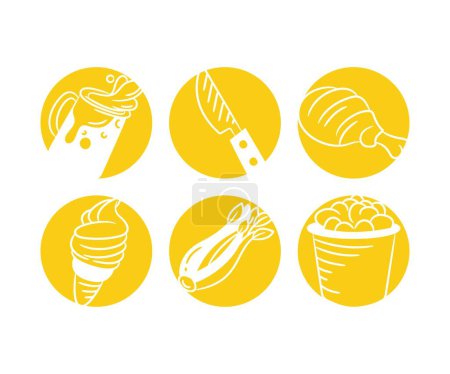 Téléchargez les illustrations : Croquis nourriture en boutons jaunes - en licence libre de droit