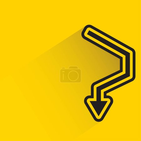 Téléchargez les illustrations : Tourner vers le bas symbole flèche avec ombre sur fond jaune - en licence libre de droit