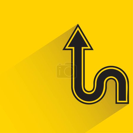 Illustration for Turn up arrow with shadow on yellow background - Royalty Free Image
