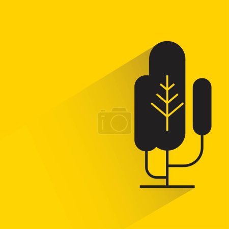 Téléchargez les illustrations : Arbre avec ombre sur fond jaune - en licence libre de droit