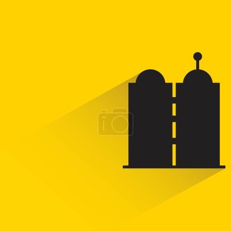 Illustration for Silhouette city building icon with shadow on yellow background - Royalty Free Image