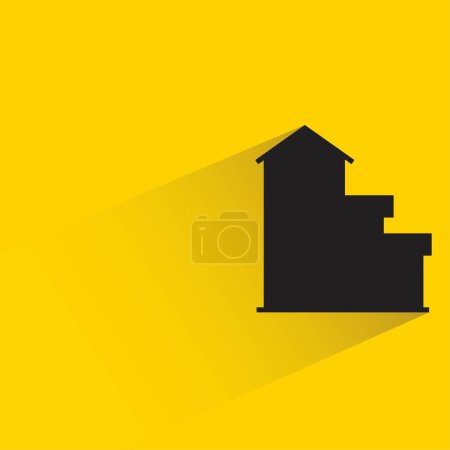 Illustration for Silhouette city building icon with shadow on yellow background - Royalty Free Image