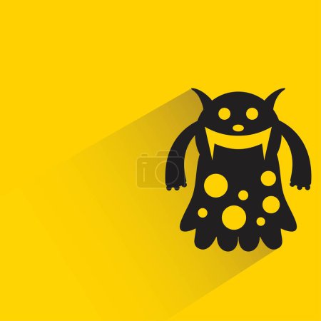 Ilustración de Lindo monstruo con sombra sobre fondo amarillo - Imagen libre de derechos