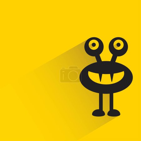 Ilustración de Lindo monstruo con sombra sobre fondo amarillo - Imagen libre de derechos
