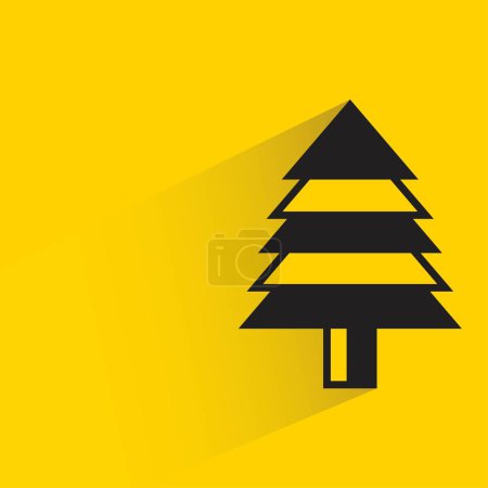 Illustration for Christmas tree with shadow on yellow background illustration - Royalty Free Image
