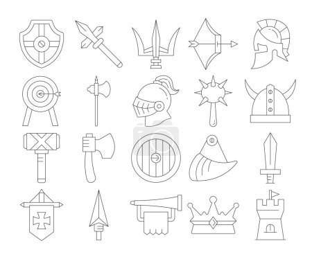 Illustration for Warrior and weapon icons set - Royalty Free Image