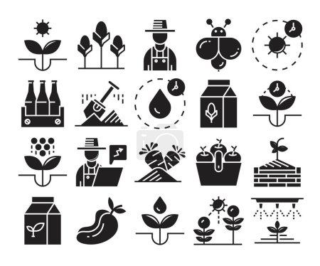 Téléchargez les illustrations : Ensemble d'icônes agricoles et agricoles - en licence libre de droit