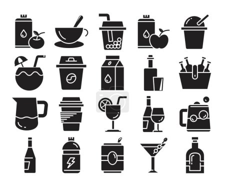 Téléchargez les illustrations : Boissons et boissons icônes ensemble - en licence libre de droit