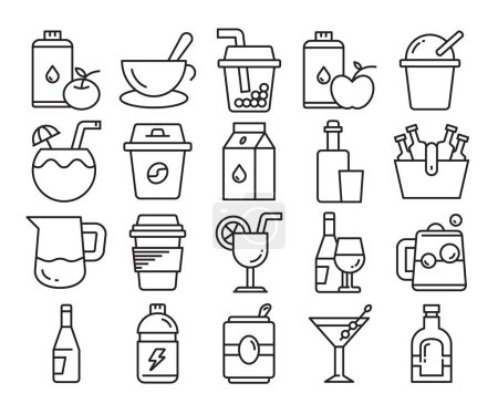 Téléchargez les illustrations : Boissons et boissons icônes ensemble - en licence libre de droit
