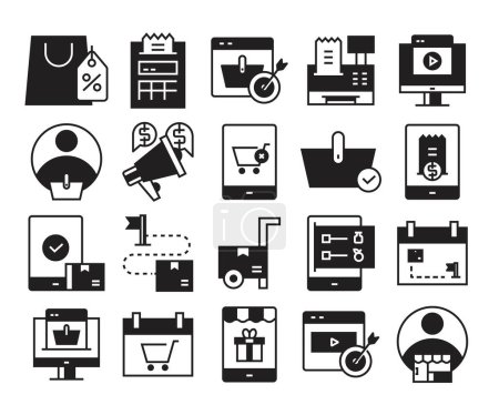 Ilustración de Conjunto de iconos de comercio electrónico y marketing - Imagen libre de derechos