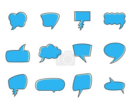 Téléchargez les illustrations : Bulle de parole bleue et icônes de message ensemble - en licence libre de droit