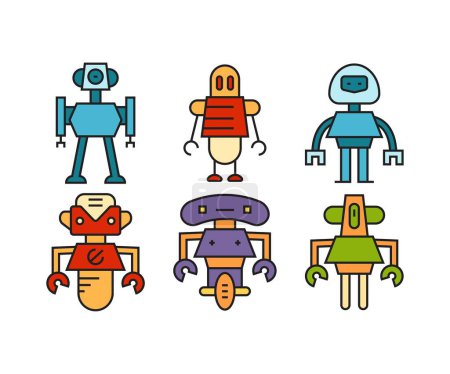 Illustration for Cartoon robot character icons set - Royalty Free Image