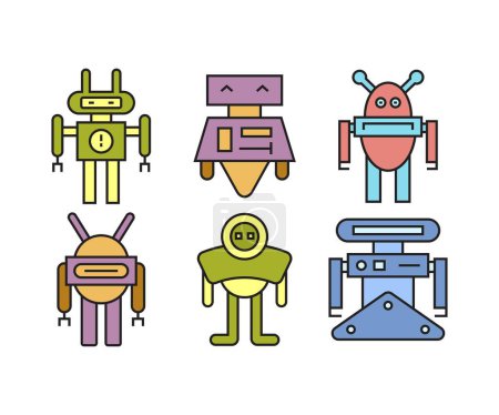 Ilustración de Robot de dibujos animados iconos de carácter conjunto - Imagen libre de derechos