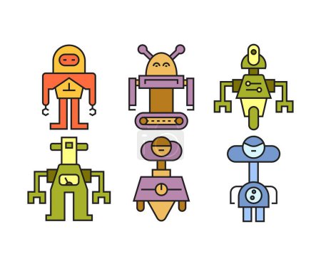 Illustration for Cartoon robot character icons set - Royalty Free Image