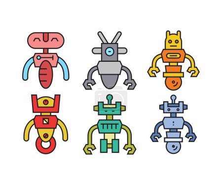 Téléchargez les illustrations : Jeu d'icônes de personnage robot humanoïde - en licence libre de droit