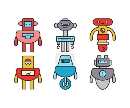Illustration for Humanoid robot character icons set - Royalty Free Image