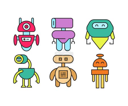 Illustration for Humanoid robot character icons set - Royalty Free Image