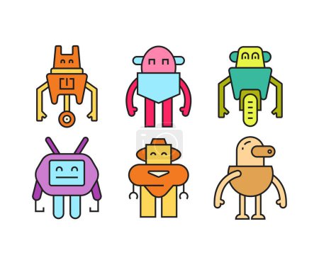 Ilustración de Humanoide robot carácter iconos conjunto - Imagen libre de derechos