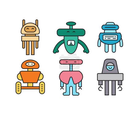 Téléchargez les illustrations : Jeu d'icônes de personnage robot humanoïde - en licence libre de droit