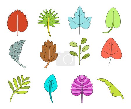 Téléchargez les illustrations : Illustration vectorielle feuille tropicale ensemble - en licence libre de droit