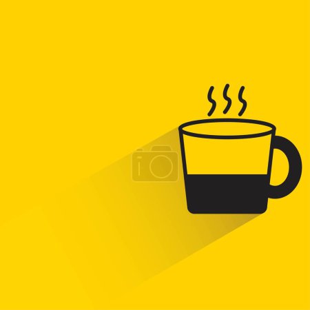 Téléchargez les illustrations : Coffee cup with shadow on yellow background - en licence libre de droit