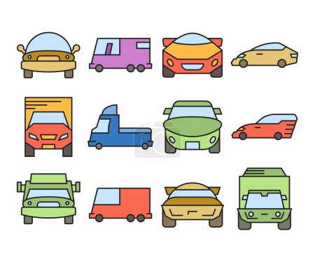 Téléchargez les illustrations : Voiture et véhicule icônes set illustration vectorielle - en licence libre de droit